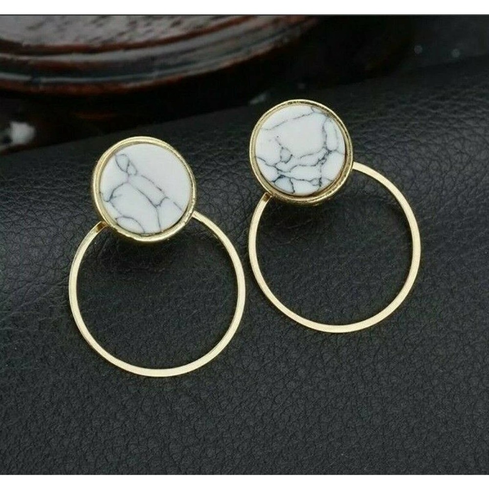 Gold Earrings Geometric Marble Pattern